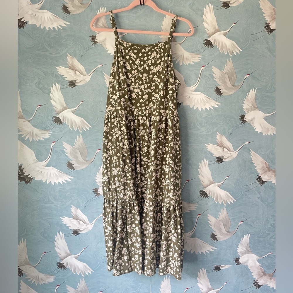 Gap green ditsy floral Apron neck dress size XXL Kids